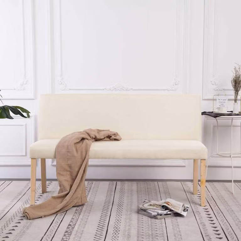 Panca da sala da pranzo vidaXL in legno di pino e tessuto beige, L: 139,5 cm