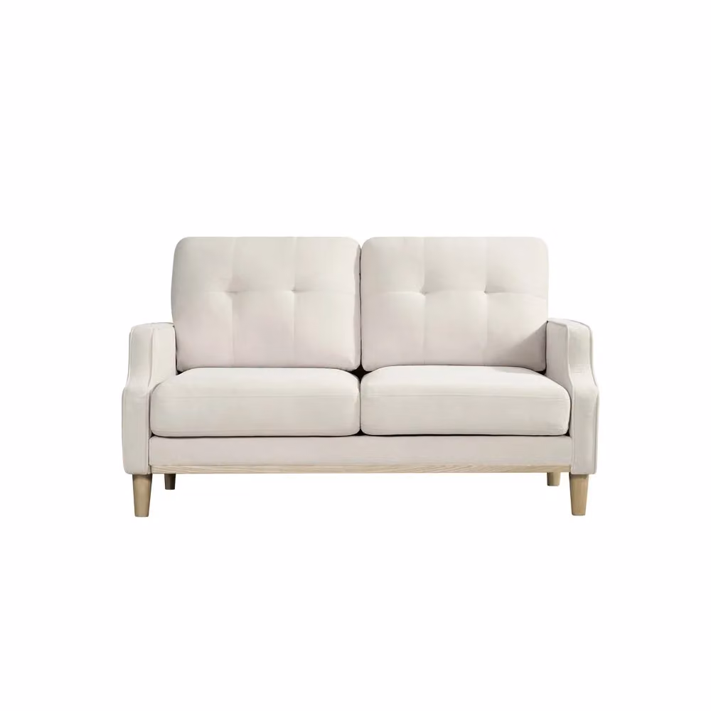 Divano 2 posti Minimal in tessuto beige o bianco con gambe in legno e porta USB – 2