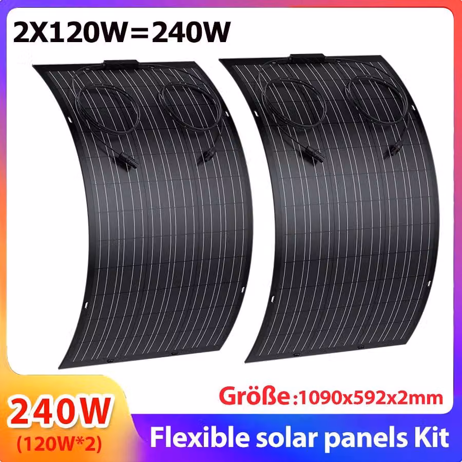 Pannello solare flessibile da 2×120 W per impianti fotovoltaici da balcone su camper