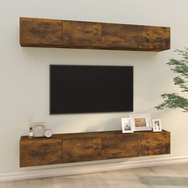 Mobili Porta TV a Parete 4 pz Rovere Fumo 100x30x30 cm 3114195