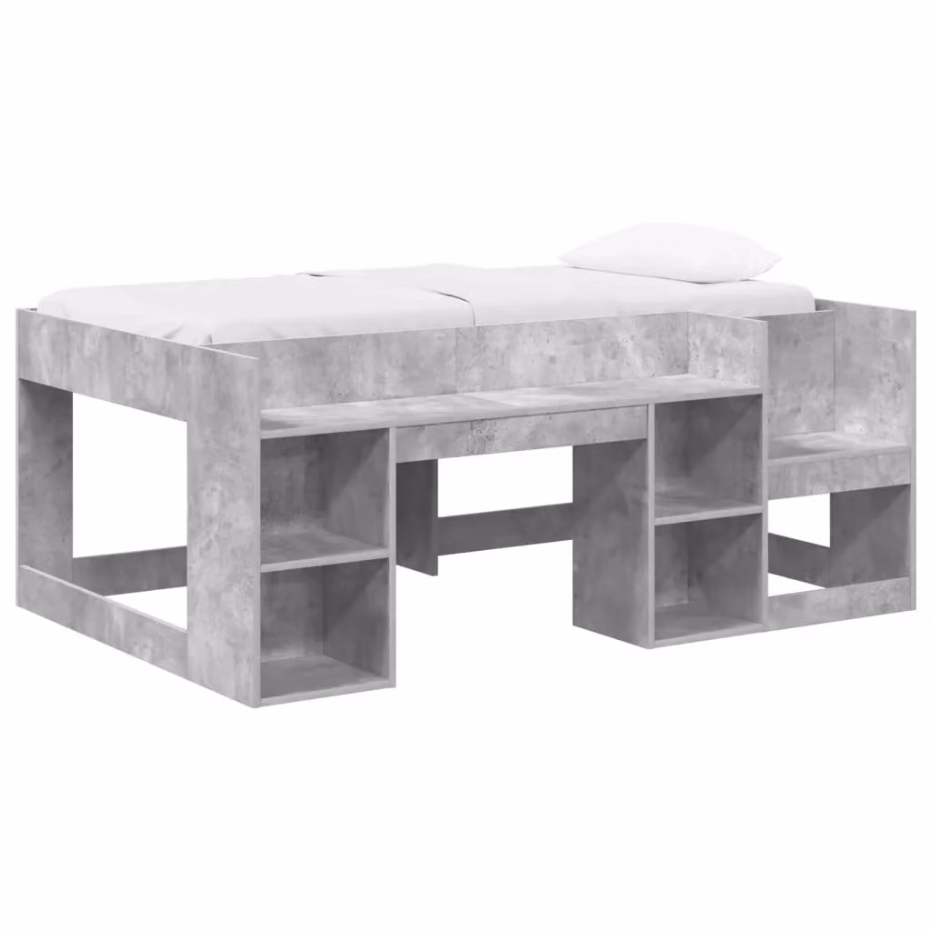 Letto Singolo Rialzato per Bambini vidaXL con Ripostiglio Laterale Grigio L/P/H: 163 x 80 x 120 cm – 2