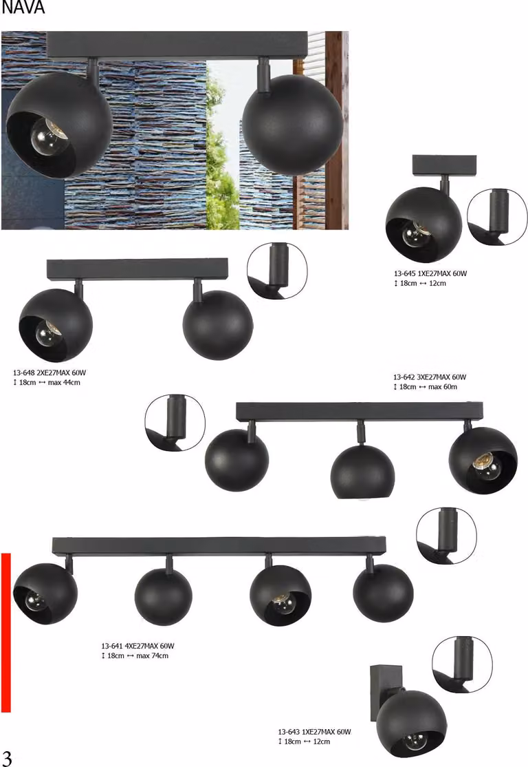Plafone industriale in stile loft, nero NAVA 13-648
