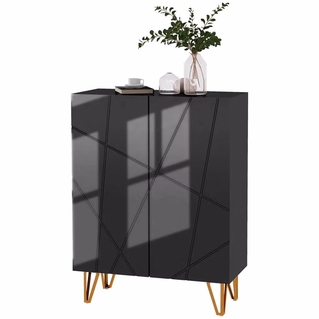 Scarpiera Minimal nera con ante soft close in finitura lucida L: 72 cm, P: 31.5 cm, H: 95 cm – 2