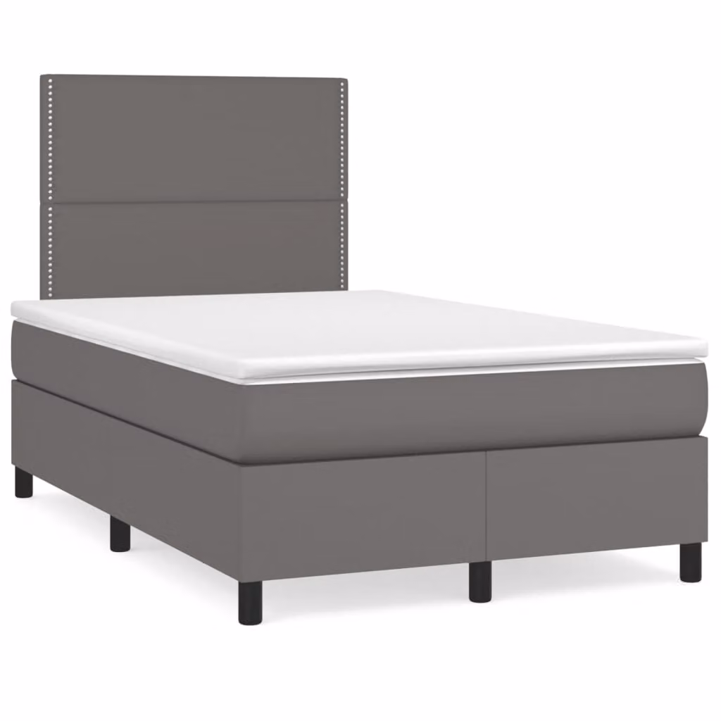 vidaXL Giroletto a Molle con Materasso Ibrido in Similpelle Grigio e Bianco, L/P/H: 120 x 200 x 123 cm