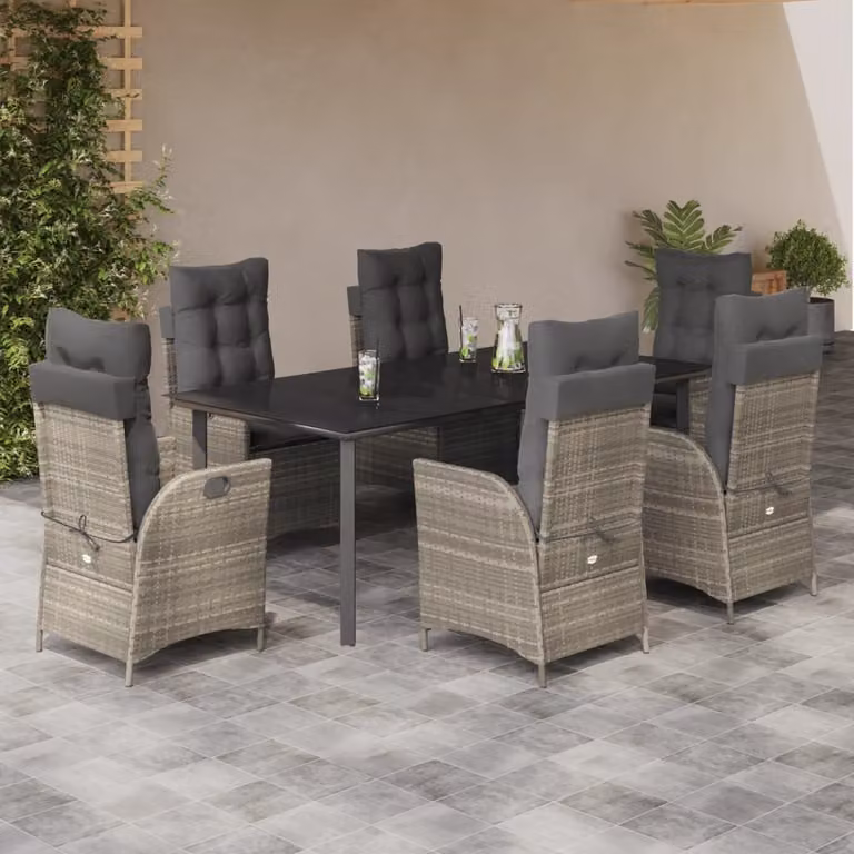 Set da pranzo da giardino vidaXL in polyrattan e vetro con 7 pezzi colore grigio antracite