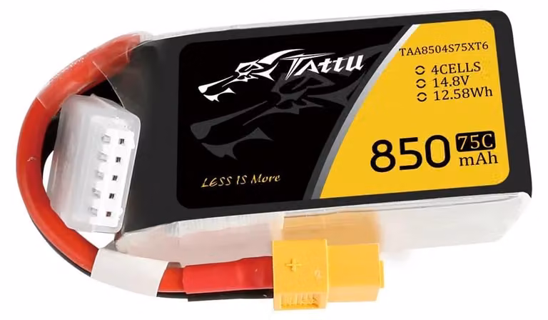 Batteria Tattu da 850mAh, 14.8V, 75C, 4S1P, accessorio per modellismo