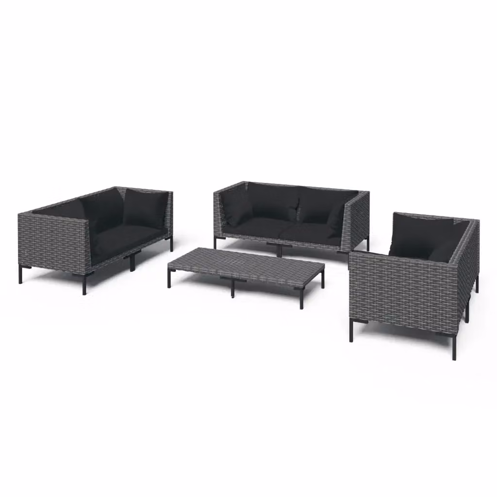 Set di Divani da Giardino a L con Tavolino vidaXL, 7 Pezzi in Polyrattan Grigio e Nero con Cuscini Inclusi – 2