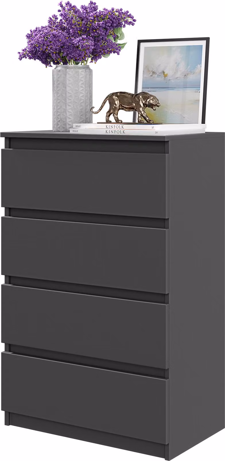 FURNICA - GABRIEL - Cassettiera / credenza con 4 cassetti - grigio antracite H92cm L60cm P33cm