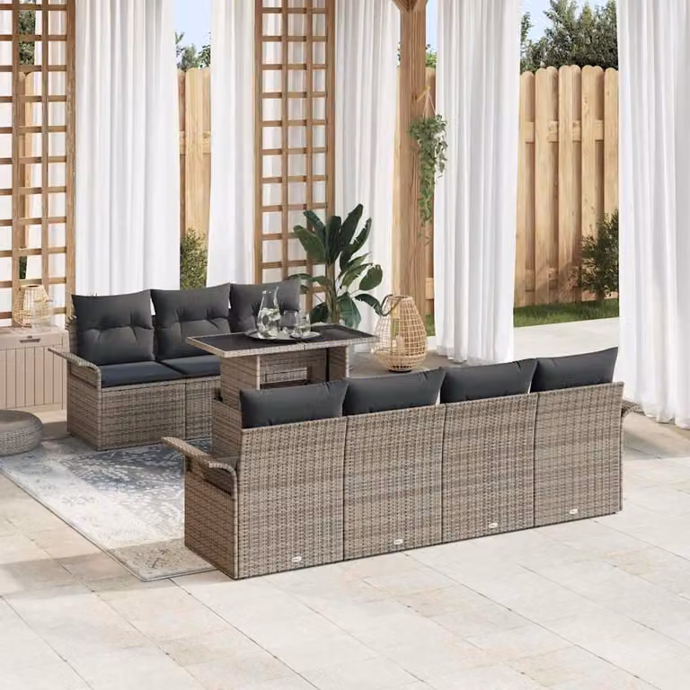 Maison Exclusive - Set da giardino composto da 8 pezzi. Colore: grigio. Materiale: rattan sintetico
