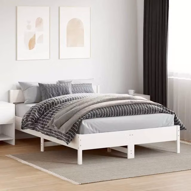 Letto senza materasso bianco in legno massello di pino vidaXL L/P/H: 145.5 x 140 x 205.5 cm