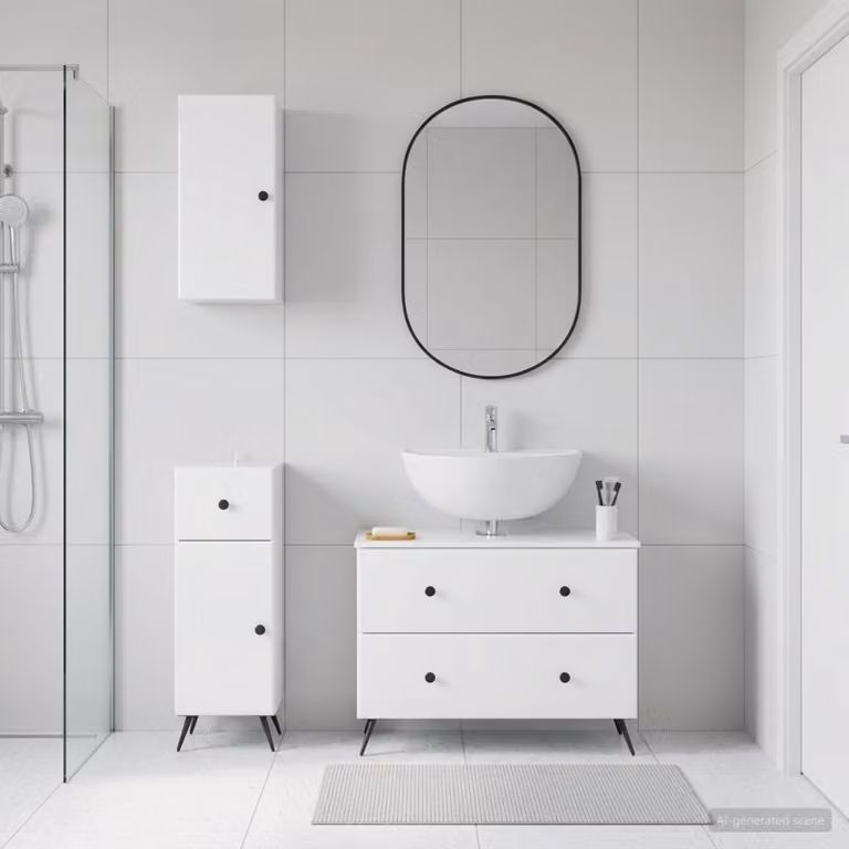 Set di armadietti da bagno moderni vidaXL BREDA in 3 pezzi, Bianco Lucido