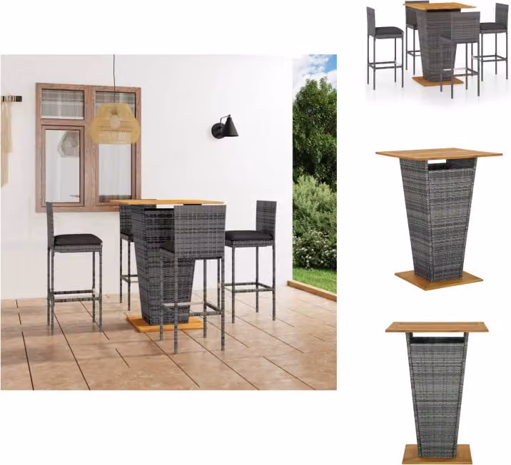 vidaXL Set bar da giardino 5 pezzi con cuscini in poly rattan grigio - Set di mobili da giardino
