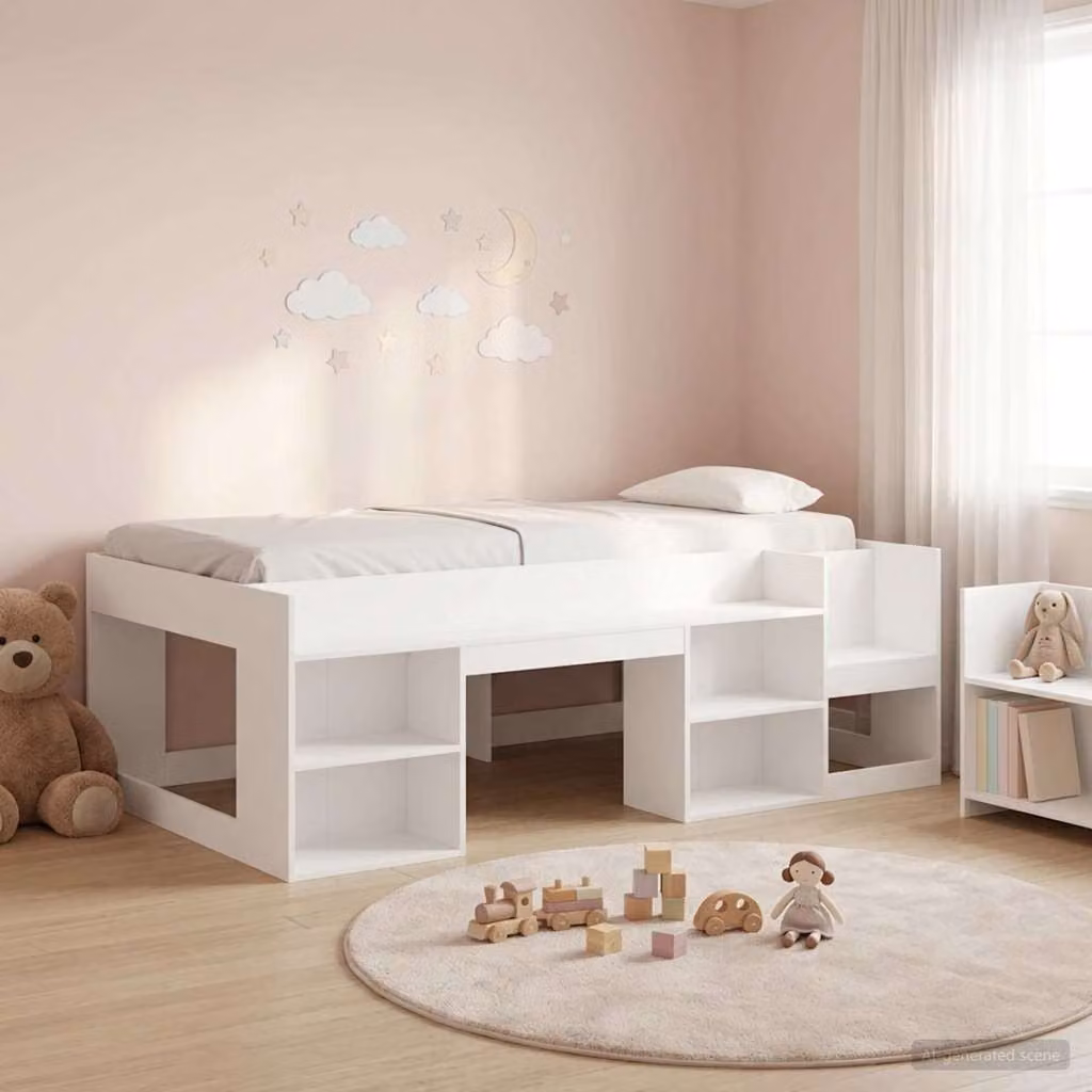 vidaXL Letto Singolo Rialzato per Bambini con Ripostiglio e Scale, Bianco e Marrone, L/P/H: 193 x 90 x 120 cm
