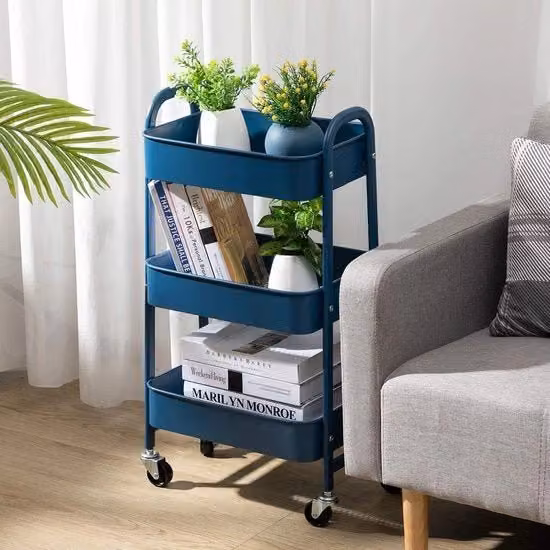 Carrello con Ruote Opbagger in Metallo Blu con Ruote Bloccabili L 70 x P 40 x H 30 cm