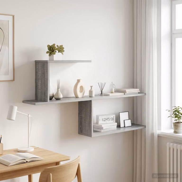 Scaffale da parete moderno vidaXL in finitura Sonoma grigio L: 122 cm, P: 18 cm, H: 60 cm