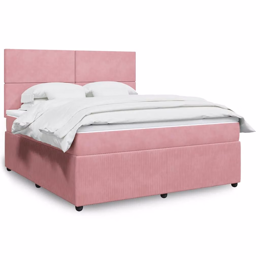 vidaXL Giroletto a Molle con Materasso Ibrido in Velluto Rosa e Bianco L/P/H: 180 x 200 cm