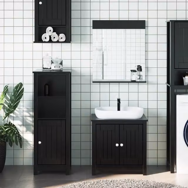 Set di mobili da bagno VIDAXL in legno di pino nero stile rustico, 3 pezzi, a parete – 1