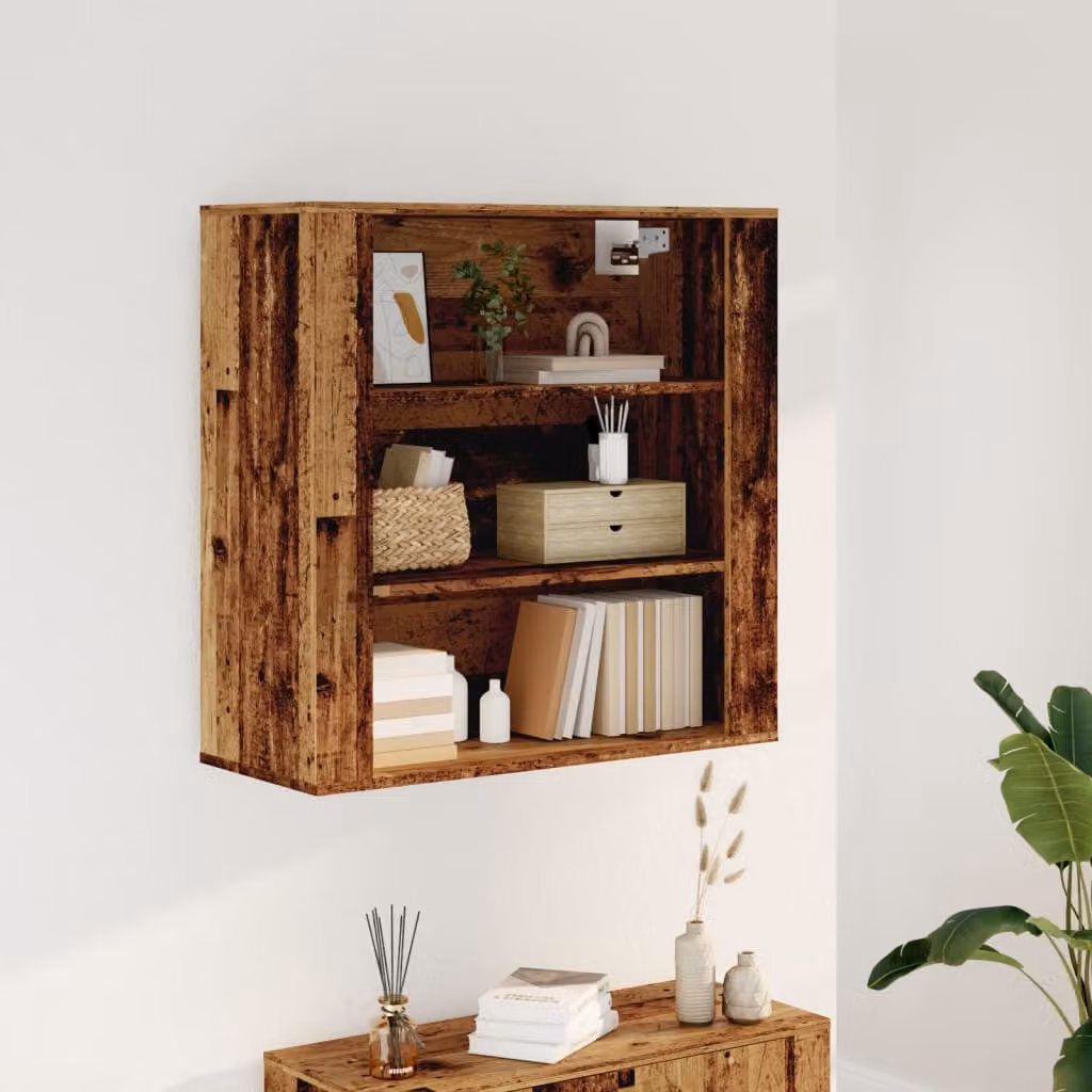 Mobile a parete vidaXL in legno multistrato e MDF color marrone effetto rustico L 80 cm, P 33 cm, H 80 cm