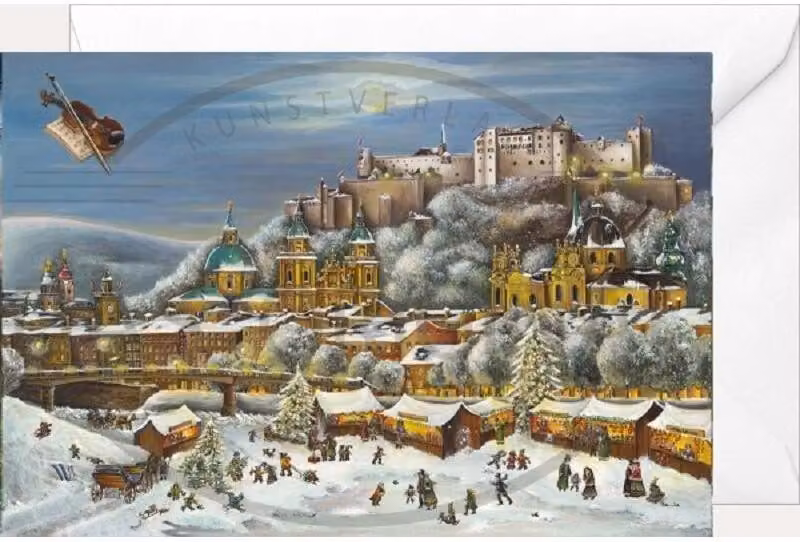 Calendario dell'Avvento con immagini natalizie al castello di Wartburg per bambini, 38 x 26 cm