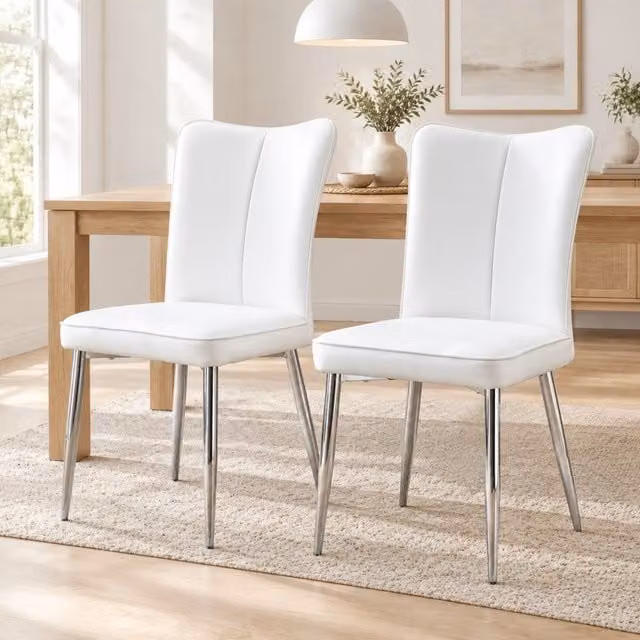 Set di 2 sedie da pranzo MIVRAY moderne in ecopelle bianca con gambe in metallo argento per cucina e sala da pranzo