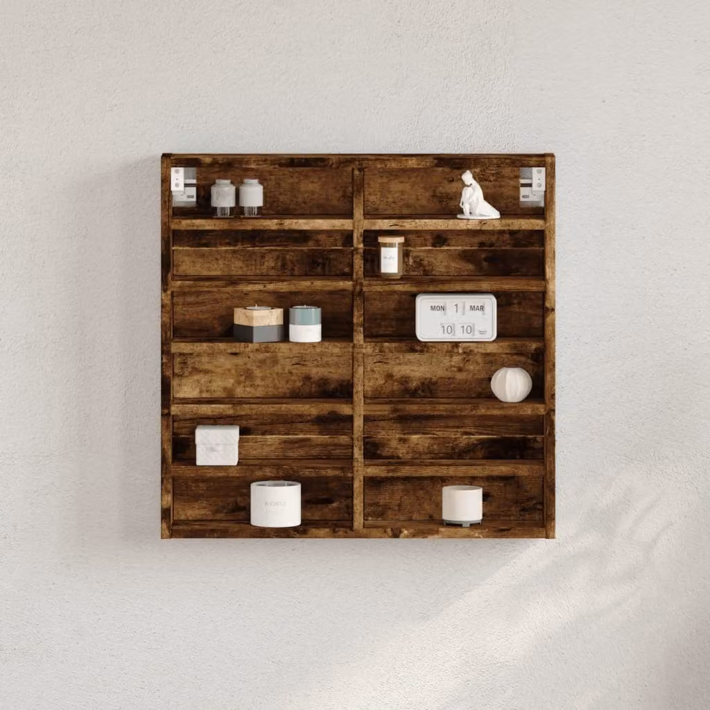 Armadietto Vetrina vidaXL in Legno Rovere e MDF con Ante in Vetro, Colore Marrone, L 60 x P 8,5 x H 58 cm