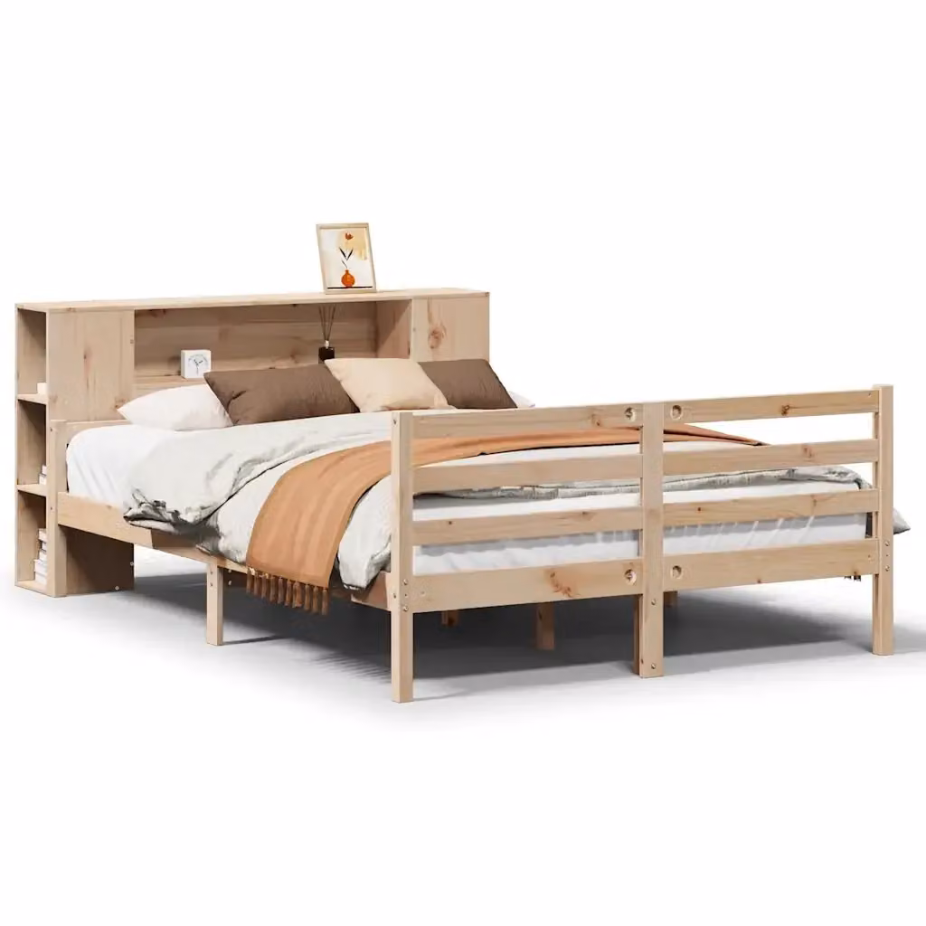 Letto Libreria VIDAXL in Legno di Pino Naturale con Scaffali Integrati L: 135 cm, P: 190 cm – 2