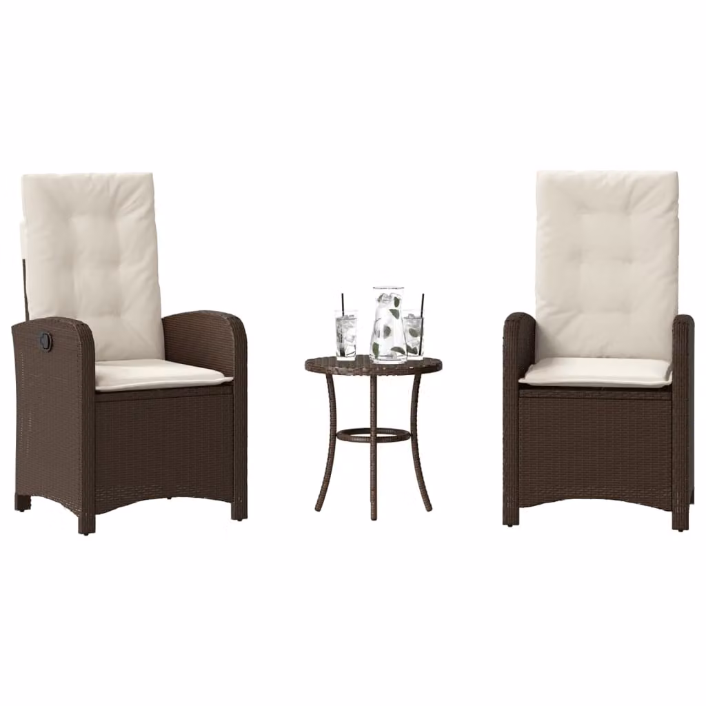 Set Bistrò vidaXL in Polyrattan Marrone con Cuscini Bianchi per Giardino e Balcone