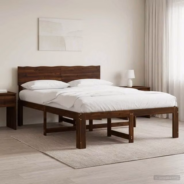 Letto matrimoniale in legno di acacia vidaXL Marrone, L/P/H: 140 x 190 x 91 cm – 1