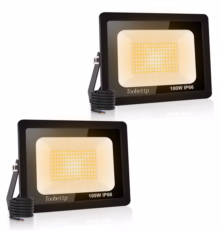 Faretto LED da 100 W, grado di protezione IP66, 10.000 lumen, luce bianco caldo, confezione da 2