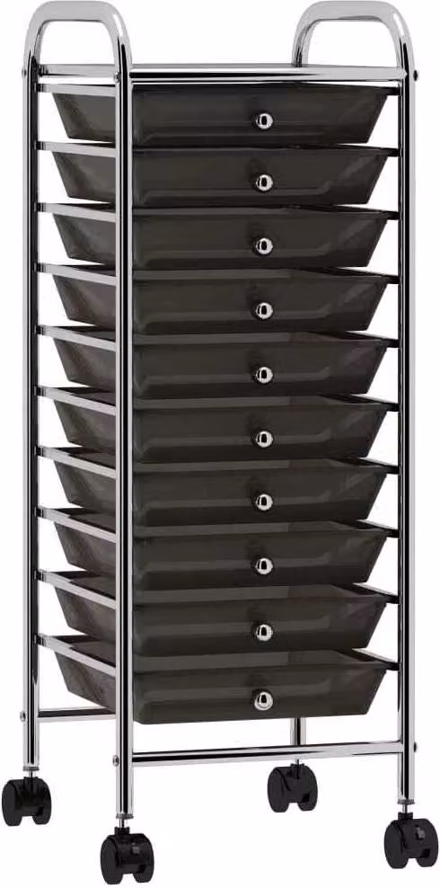 The Living Store Carrello a cassetti con 10 cassetti in plastica nera