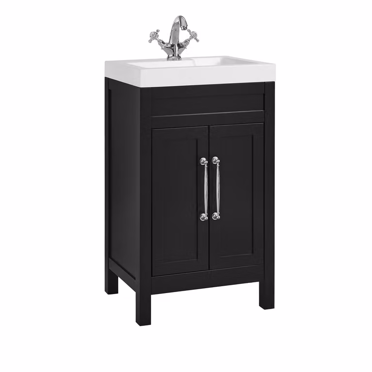 Mobile Bagno Grigio Nero da 500mm con Lavabo e Maniglie Classiche con Barra a T Cromato - Warwick