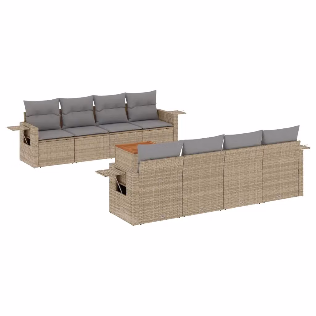 vidaXL Set Divano da Giardino 9 pz a forma di U in Polyrattan con Cuscini Beige e Grigio – 2