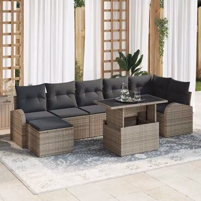 Set Divano da Giardino 8 pz Grigio polyrattan 3348685