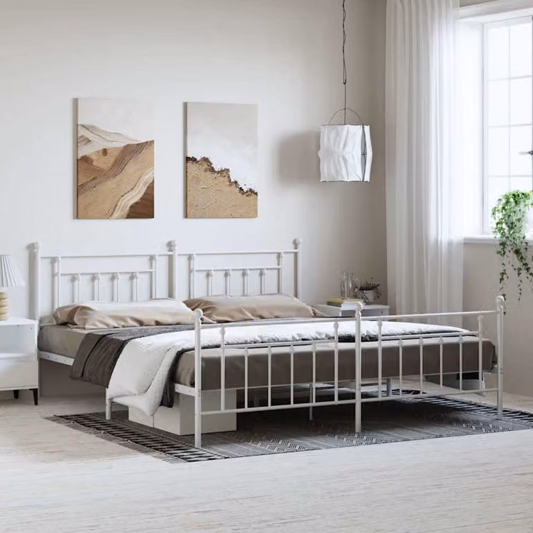 vidaXL Giroletto in metallo con testiera e pediera, Bianco, L: 198 cm, P: 207 cm