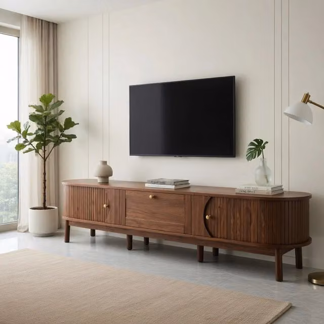 Cassettiera per TV KOMHTOM in MDF marrone, stile moderno, L: 170 cm, P: 39,5 cm, H: 38 cm