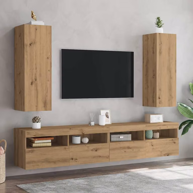 Set di 2 mobili TV moderni vidaXL in legno marrone per soggiorno, sospesi a parete, L/P/H: 30,5 x 30 x 90 cm