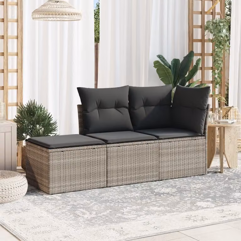 Maison Exclusive - Set Divano da Giardino 3pz con Cuscini Grigio Chiaro Polyrattan