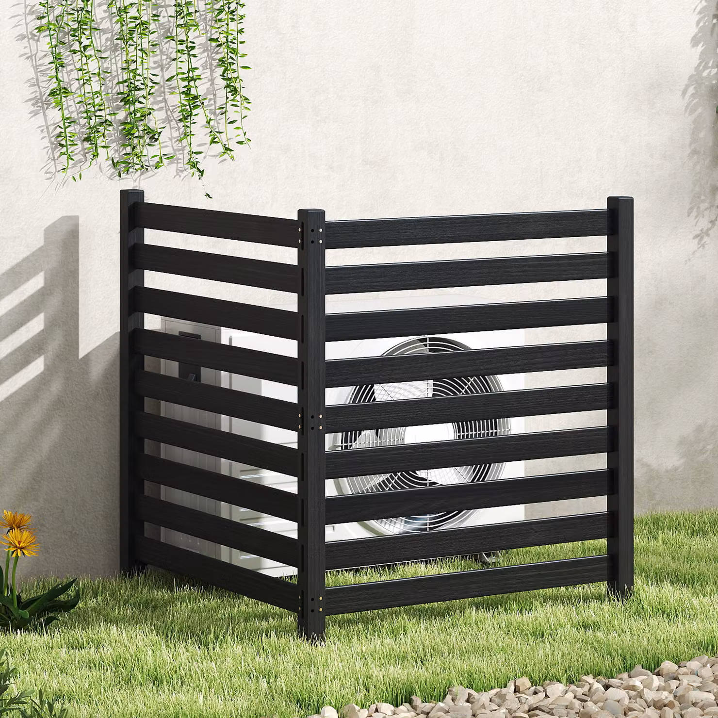 Recinzione da giardino modulare in legno massello Costway, set di 2 pezzi divisorio esterno, Nero