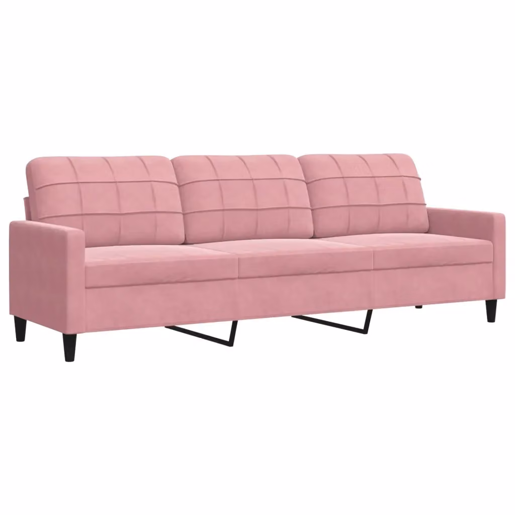 Divano a 3 posti moderno vidaXL in velluto rosa con struttura in metallo e cuscini inclusi L: 226 cm, P: 80 cm, H: 77 cm – 2
