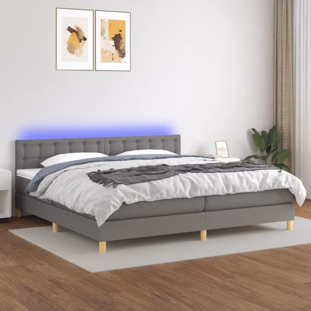 Maison Exclusive - Letto a Molle Materasso e LED Grigio Scuro 200x200cm in Tessuto