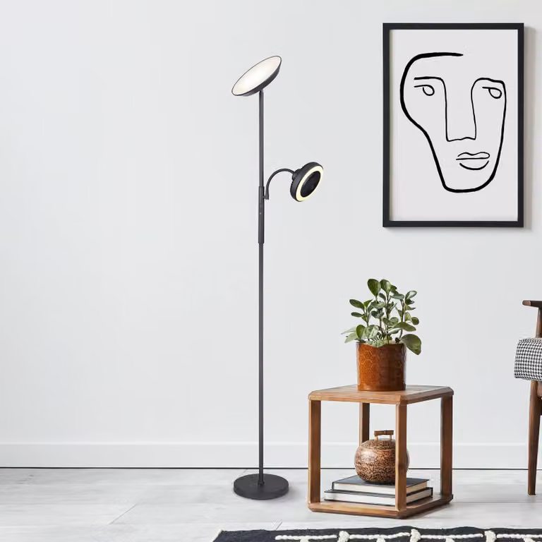 Globo Lampada da terra con luce lettura Davyd, dimmerabile, Nero, Soggiorno / Sala da pranzo, Metallo, Moderno, Lampada LED da terra