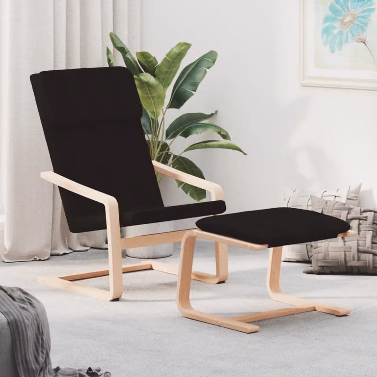 The Living Store Poltrona relax con poggiapiedi in tessuto nero