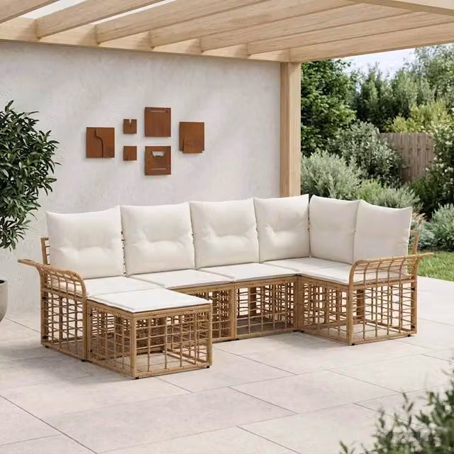 Set di divani da esterno 6 pz Naturale e Bianco Crema 3437734