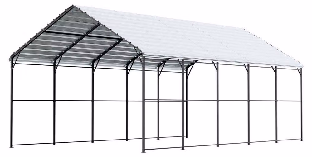 Struttura in metallo per carport - Dimensioni: 4 x 8 x 3,15 metri - Resistenza al carico della neve: 35 libbre per piede quadrato - Acciaio zincato