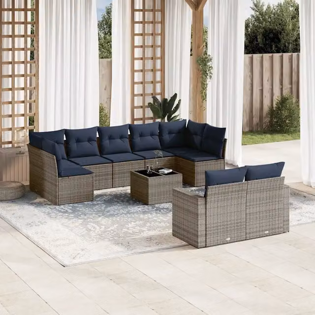Set Divani da Giardino 10 pz con Cuscini Grigio in Polyrattan 3219421