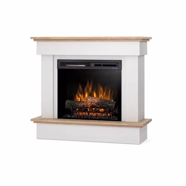 Camino Elettrico Riscaldante Autoportante con LED TORMES, Bianco Opaco e Rovere Chiaro, L: 100,5 cm, P: 89 cm, H: 33,5 cm – 2