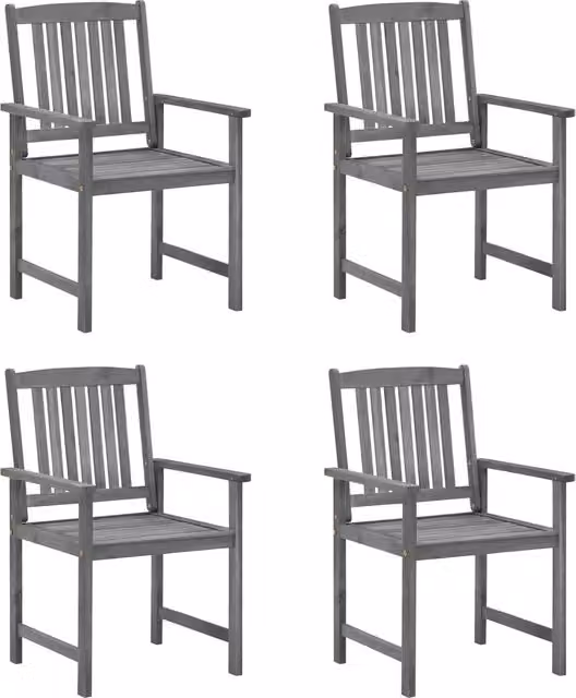 Set di 4 sedie da giardino vidaXL in legno massello di acacia con cuscini grigi e blu con braccioli