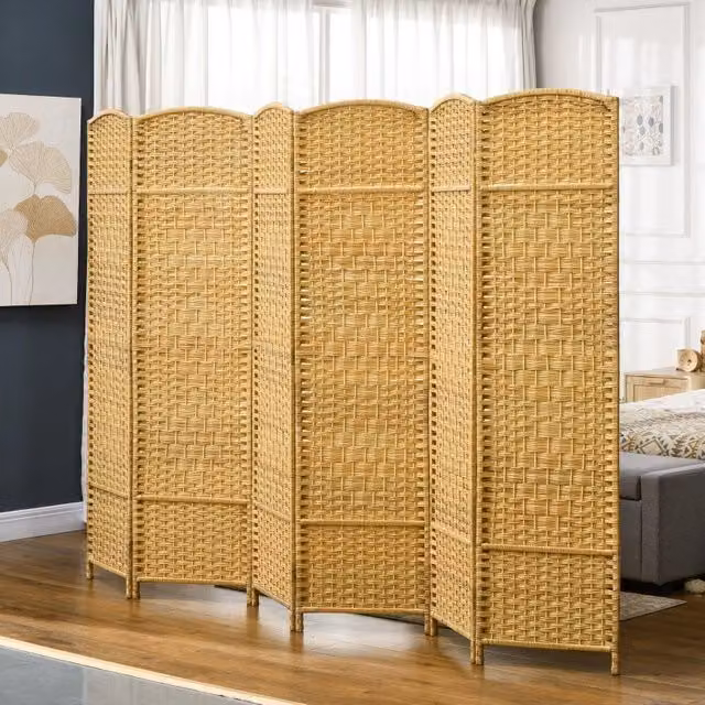 Separè pieghevole WISHDOR in legno di pino con effetto intrecciato, colore beige, stile boho