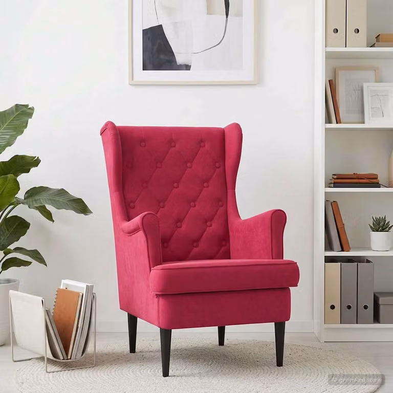 Poltrona moderna vidaXL in velluto rosso con braccioli e struttura in legno e metallo