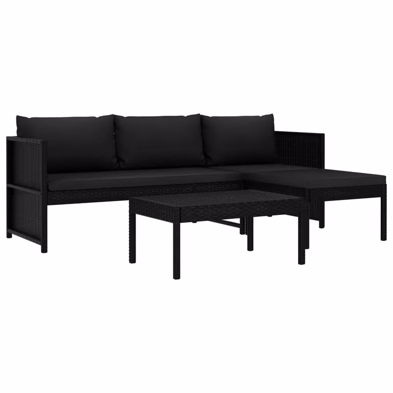 The Living Store Set 3 pezzi da giardino con cuscini in poly rattan nero